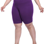 VOGUEMAX Women's Plus Size Short Leggings Stretchy Slip Shorts Mid Thigh Lightweight Pants Deep Purple