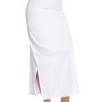 MANCYFIT Half Slips for Women Under Dresses Lace Waistband Long Under Skirt with Slit White Small