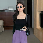 OQQ Women's 2 Piece Bodysuits Sexy Ribbed One Piece Square Neck Long Sleeve Tops Black Tea leaf