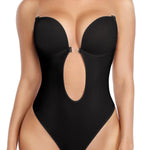 JOYSHAPER Women Plunging Deep V-Neck Strapless Backless Bodysuit Seamless Thong Full Body Shapewear for Wedding Party Black M