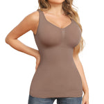 JOYSHAPER Shapewear Camisoles With Built in Bra Tummy Control Compression Tank Tops for Women Body Shaper Padded Tanks Brown S