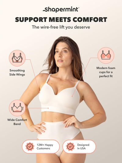 SHAPERMINT Wireless Bras for Women, No Underwire Full Coverage T-Shirt Bra, Comfortable Everyday Lingerie with Adjustable Straps, Small to Plus Size Chai