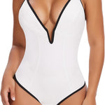 SHAPERIN Women's Deep V Neck Bodysuit Double Lined Plunge Tummy Control Shapewear Thong Body Suits Backless Cami Tank