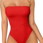 OQQ Womens Tube Bodysuits Strapless Basic Sleeveless Ruched Stretch Classic-Fit Tops Sexy Bodysuits