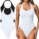 OQQ Women Halter Neck Bodysuits 2 Pack Sleeveless Shapewear One Piece Leotard Shirt Going Out Tops