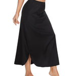 MANCYFIT Long Half Slip for Women Under Dress Satin Slip Skirt Extenders 36" Maxi Underskirt Black Large