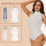 JOYSHAPER Women's Turtle Neck Sleeveless Bodysuit Shaper Tops Jumpsuit White L