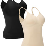 ATTLADY Compression Tank Tops for Women, 2-Pack, High Shaping Scoop & V-Neck Cami, Shapewear Tummy Control Camisole