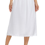 Vlazom Women's Satin Half Slip for Under Dress Long Underskirt Soft Under Slips for Women Under Dresses White Size Small
