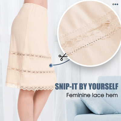 MANCYFIT Half Slips for Women Underskirt Dress Extender Lace Trim Knee Length Midi Skirt 14-25" Length Nude Small