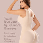 SHAPE CONCEPT Fajas Colombianas Moldeadoras 378 High Compression Tummy Control Shapewear Bodysuit for Women Zipper Faja Beige