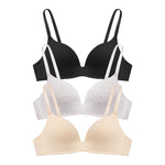 Eleplus 3 Pieces Lightly Lined Wireless Bras for Women Comfy Plunge T Shirt Bra Pack (Mixcolor2,34B)