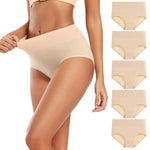 Molasus Women's Soft Cotton Underwear Briefs High Waisted Postpartum Panties Ladies Full Coverage Plus Size Underpants Nude,Large