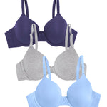 Fruit of The Loom Women's 3-Pack Light Lined T-Shirt Bra - Blue & Grey