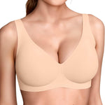 Vertvie 2026 Womens Wireless Jelly Bras Push Up Cup-Engineered Support Deep V Lift Bra Seamless No Underwire T-Shirt Bralette(Sand,36C)
