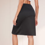 MANCYFIT Half Slips for Women Satin Slip Skirt Under Dresses Anti-Static Side Slit Underskirt Large Black