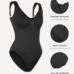 Lover-Beuaty Seamless Shapewear Bodysuits for Women Tummy Control Body Suit V Neck Seamless Body Shaper Black