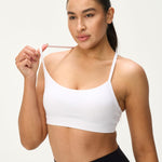 Omwilddo Womens Y Back Padded Sports Bra Strappy U Neck Butter Soft Low Impact Workout Bras Yoga Pilates Walking White S