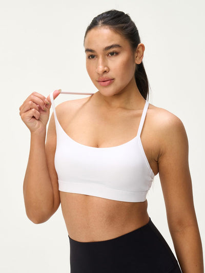 Omwilddo Womens Y Back Padded Sports Bra Strappy U Neck Butter Soft Low Impact Workout Bras Yoga Pilates Walking White S