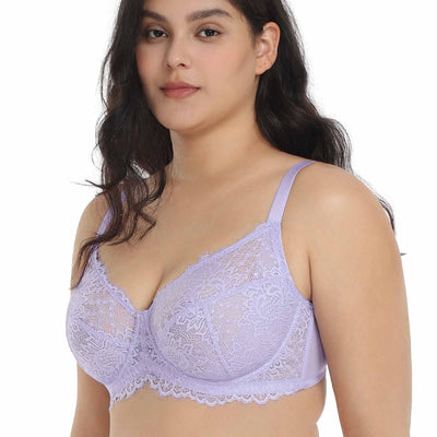HSIA Minimizer Bra for Women - Plus Size Lace Full Coverage Womans Bra Unlined Underwire Bra for Heavy Breast Purple