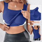 CHICME Womens U Neck Shapewear Built-in Bra Tank High Strechy Sleeveless Slim Fit Tops Camisole Workout Tops-pbl-XL
