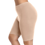 VOGUEMAX Women's Plus Size Short Leggings Stretchy Slip Shorts Mid Thigh Lightweight Pants Beige