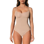 herslims Faja Bodysuit for Women, Tummy Control Shapewear, Seamless Sculpting Body Shaper with Snatched Waist and Power Mesh Tummy Panel, Brief, Thong, or Mid-Thigh Cut, Beige Brief L/XL