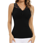 Lynclare Womens Shapewear Tank Tops with Built in Bra Tummy Slimming Shaper Cami Compression Lace Camisole V Neck Black L