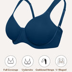HSIA Bras for Women Minimizer Full Coverage, Plus Size T Shirt Unlined Underwire Smooth Bra, Seamless Cups Joan Ultimate Soft Ocean Blue