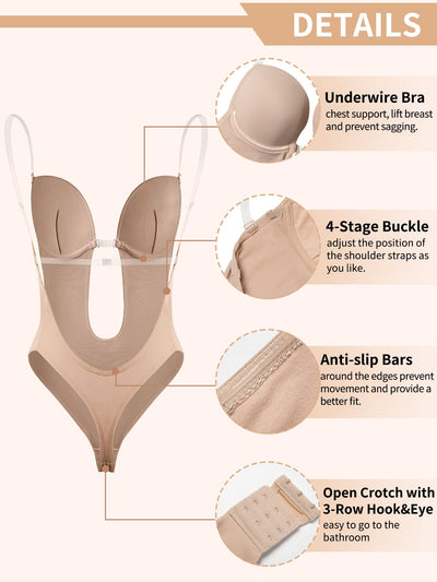 JOYSHAPER Women Plunge Backless Body shaper Bra Bodysuit Low back Thong Shapewear for Backless Dress Nude S