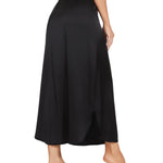 MANCYFIT Long Half Slip for Women Under Dress Satin Slip Skirt Extenders 36" Maxi Underskirt Black Large
