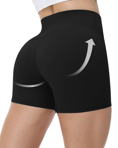 Runhit No Front Seam Biker Shorts for Women - 3'' High Waisted Workout Gym Yoga Volleyball Spandex Booty Shorts with Tummy Control Black Medium