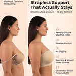 SHAPERMINT Strapless Bra, Wireless Non-Slip Bandeau, Convertible Straps, Molded Strapless Bras for Women S to Large Breasts Beige