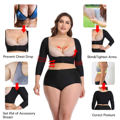 woahee Women's Arm Shaper Plus Size Arm Faja Compression Sleeve Garment Post Surgical Arm Shapewear Black XX-Large