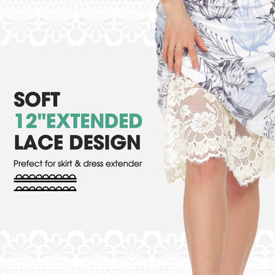 MANCYFIT Half Slips for Under Dresses Extender Slip Skirt for Women Lace Trim Long Underskirt 28 Inch Beige XX-Large