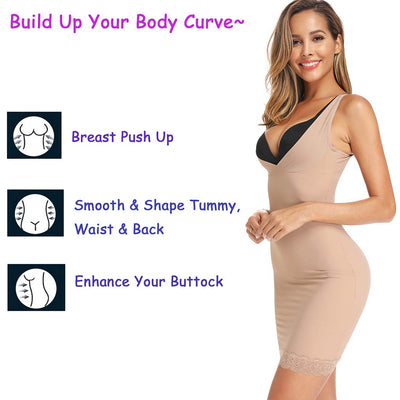 JOYSHAPER Womens Full Slips for Under Dresses Tummy Control Body Slimmer Dress Shapewear Slip V Neck Slimming Slip Beige 2XL