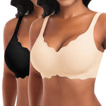Wireless Jelly Bras for Women No Underwire Scalloped Full Coverage Push Up Padded Bra Comfortable Tshirt Bralettes(A2# Black+Beige(Mix Pack),Small)