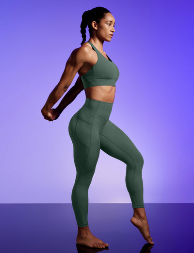 IUGA Compression Leggings with Pockets for Women Tummy Control Leggings No Front Seam Workout High Waist Yoga Pants, Forest Green
