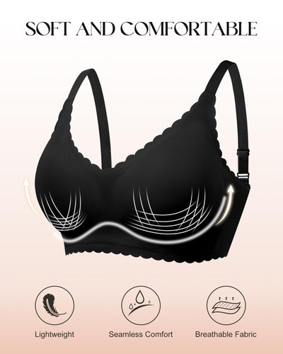 Wireless Seamless Bras for Women with Support - No Wire Push Up Womens Bra - No Underwire Padded Comfort Bralettes Breast Lift for Back Fat - Coverage Comfortable Bralette Wirefree 3 Pack(3P1,L)