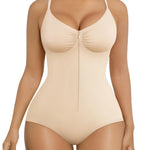 SHAPERX Women's Shapewear Bodysuit Tummy Control Seamless Zip-Up Body Shaper Waist Defining Body Suit,SZ5861-Beige-L/XL