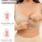 Slimers Zip Front Bras for Women: Wireless Post Surgery Compression Bars Full Coverage Comfort Everyday Beige