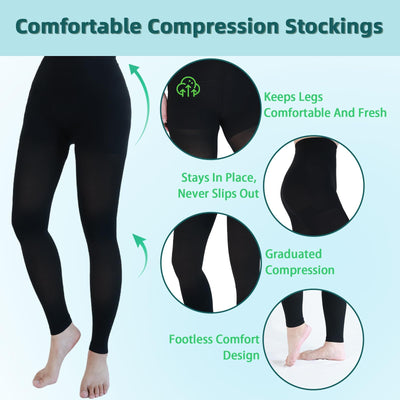 2 Pairs 20-30mmHg Compression Pantyhose for Women, Medical Graduated Compression Stockings Leggings Footless Support Compression Tights for Varicose Veins, Swelling, Edema (Black+ Beige)