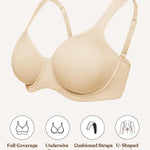 HSIA Bras for Women Minimizer Full Coverage, Plus Size T Shirt Unlined Underwire Smooth Bra, Seamless Cups Joan Ultimate Soft Beige