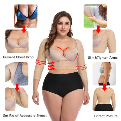 woahee Women's Arm Shaper Plus Size Arm Faja Compression Sleeve Garment Post Surgical Arm Shapewear Nude XXX-Large