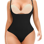 Werena Thong Shapewear Bodysuit for Women Tummy Control Open Bust Body Shaper Slimmer Shaping Thong(#1 Pure Dark,Medium)