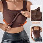 CHICME Womens 2 Pieces Padded Tank Tops High Strechy Sleeveless Slim Fit Shaping Tops Camisole Tops Black Coffee-XL