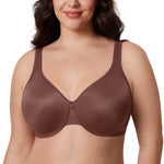DELIMIRA Women's Minimizer Bra Plus Size Underwire Smooth Full Coverage Seamless Bras Brown Violet 34DD