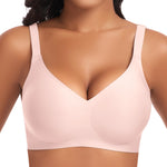 Seamless Jelly Padded Bras for Women No Underwire Full Coverage Supportive Push Up Gel Bra Wireless Low Cut Soft Bralettes(A1#Pink(v Neck),Medium)