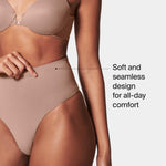 SPANX SPANXshape ExtraOrdinary Thong - Sculpting with Compression - Women's Shapewear Underwear - Recycled Nylon Fabric Blend - Cafe Au Lait - Medium