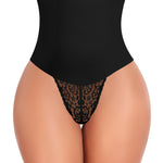 Werena Tummy Control Thong Shapewear for Women Mid High Waisted Body Shaper Underwear Lace Shaping Thong Girdle Panties(#A2 High Rise Black,Medium)